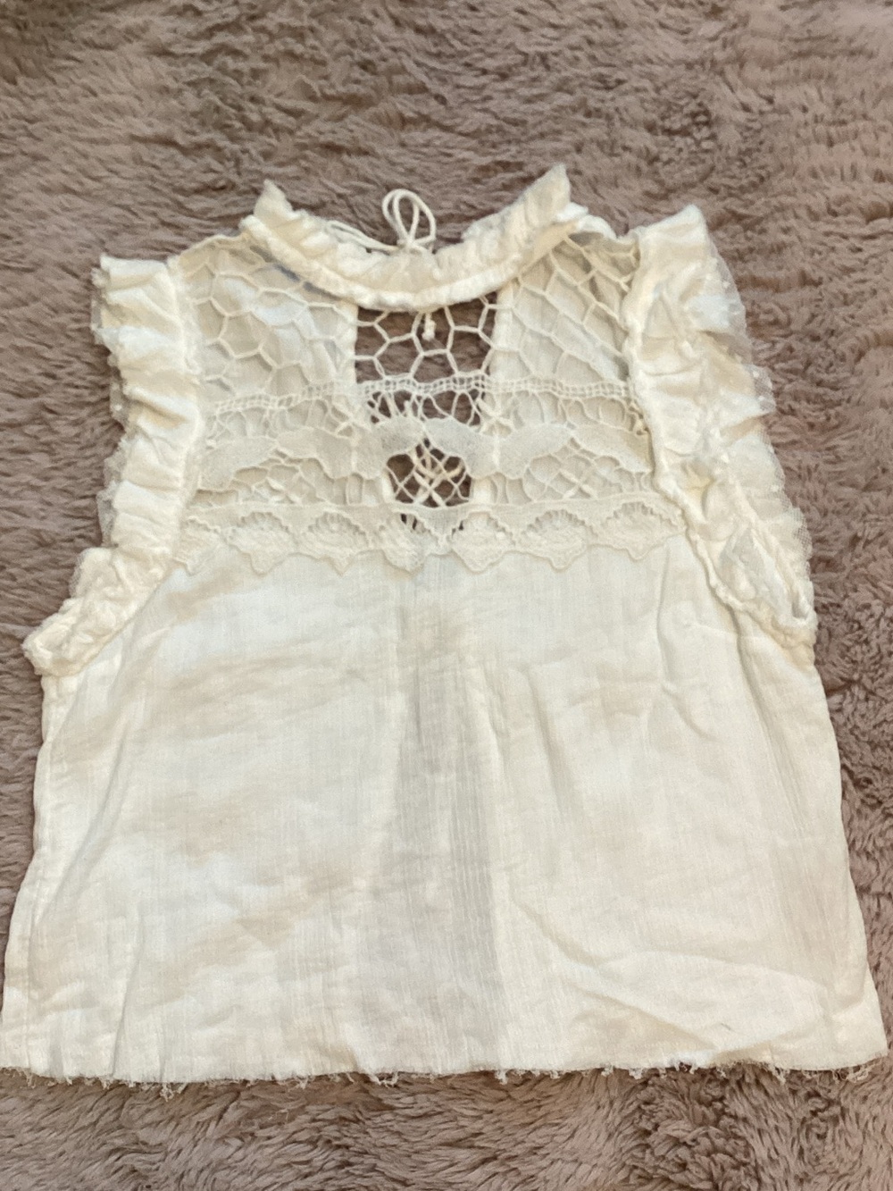 Free People Cream Lace-Up Ruffle Sleeveless Top